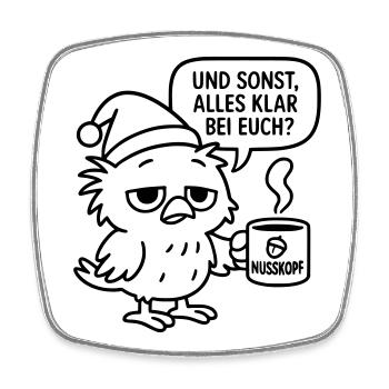 Grognement matinal Vogel_mit_Kaffeetasse_und_Sprechblase - Magnet carré - blanc - Devant