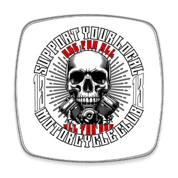 Biker Chopper Motorradfahrer Skull mit Motor - Viereckiger Kühlschrankmagnet - Weiß - Vorne