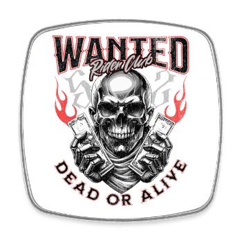 Wanted Biker Skull Dead or Alive Moto Chopper - Magnet carré - blanc - Devant