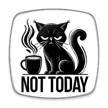 Annyoed Cat with Coffee, Love Cats  - Square fridge magnet - white - Front