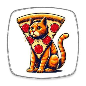 Funny Pizza Cat Fusion Illustration - Square fridge magnet - white - Front