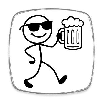 Booze Party Beer Stick Figure - Square fridge magnet - white - Front