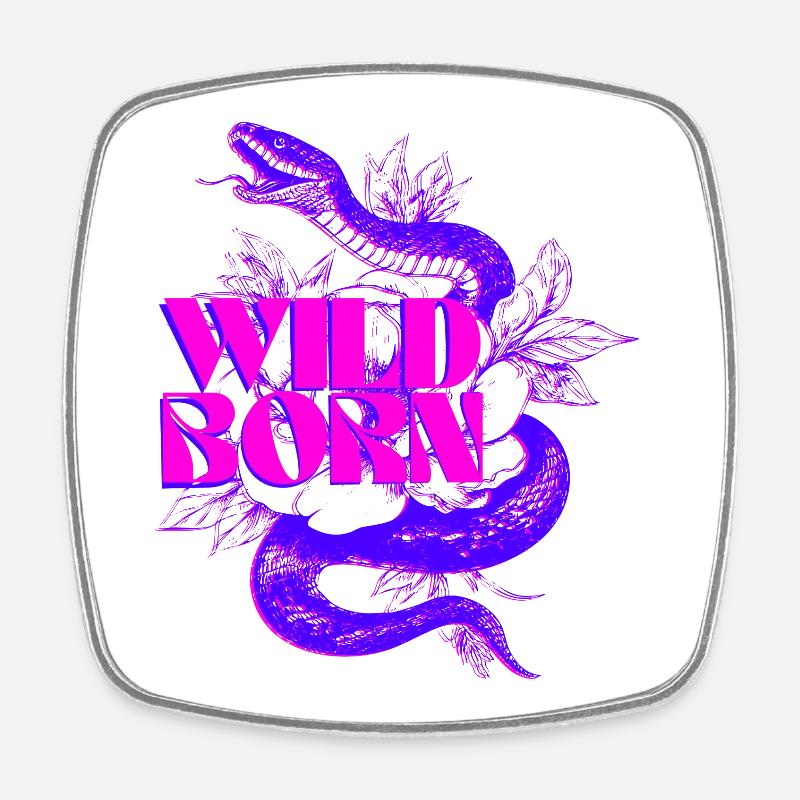 Wild Born Neon Snake with Bold Text - Square fridge magnet - white