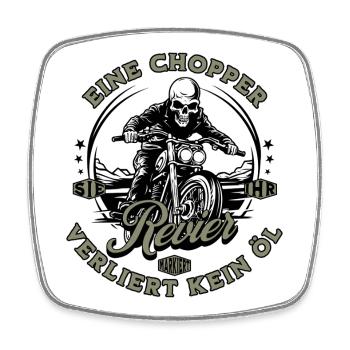 Motorrad Biker Chopper Skelett - Viereckiger Kühlschrankmagnet - Weiß - Vorne
