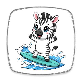 mignon zèbre surfeur dessin animé surf été - Magnet carré - blanc - Devant