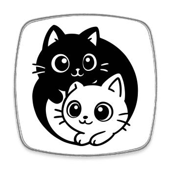Ying Yang Kawaii Katzen Symbol - Viereckiger Kühlschrankmagnet - Weiß - Vorne