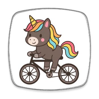 Rainbow Unicorn on Bicycle - Square fridge magnet - white - Front