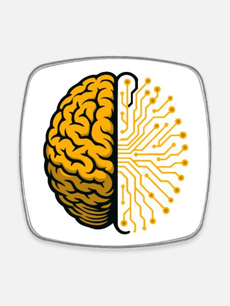 Brain and Circuits AI - Square fridge magnet - white