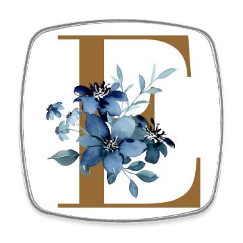 Florales E – Goldener Buchstabe mit Blüten - Viereckiger Kühlschrankmagnet - Weiß - Vorne