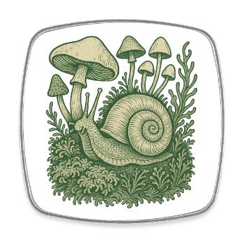 Mushroom Snail Woodland Vintage - Square fridge magnet - white - Front
