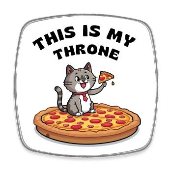 Cartoon Cat on Pizza – This Is My Throne - Square fridge magnet - white - Front