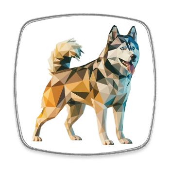 Husky sibérien - Logo Low Poly cool - Magnet carré - blanc - Devant