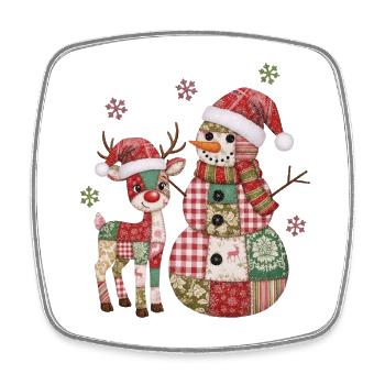 Patchwork bonhomme de neige et renne - Magnet carré - blanc - Devant