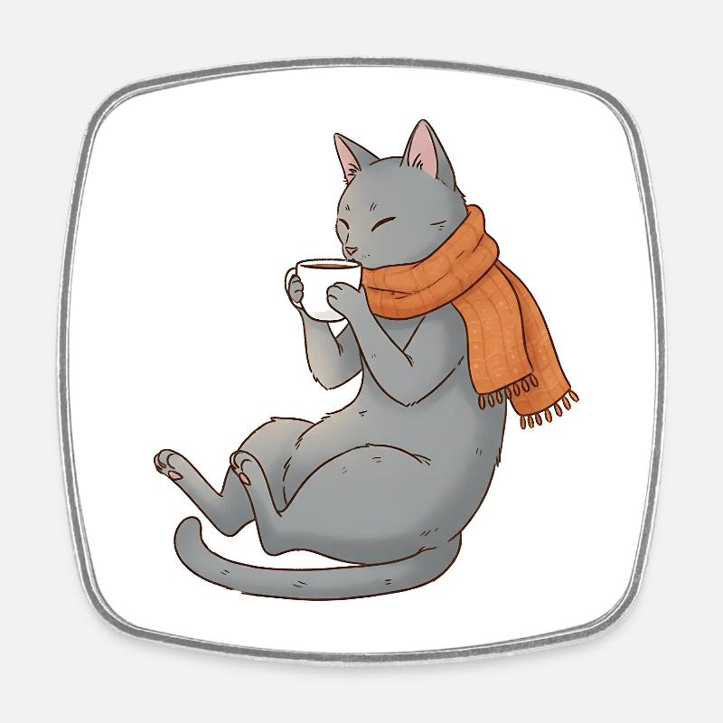 Coffee Cat - Viereckiger Kühlschrankmagnet - Weiß