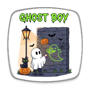 Ghost Boy Halloween Graffiti - Square fridge magnet - white - Front