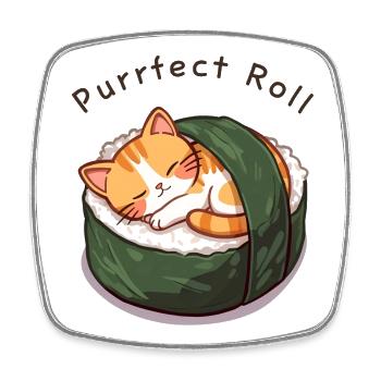 Purrfect Roll – Anime Cat Sushi - Magnet carré - blanc - Devant