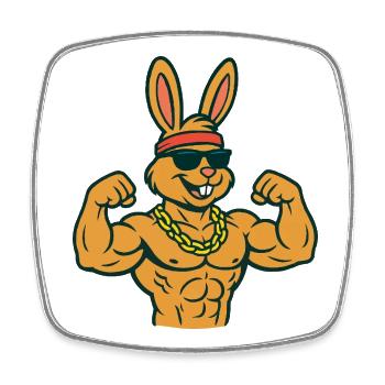 Lapin musculaire avec lunettes de soleil - Magnet carré - blanc - Devant