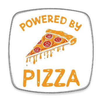 Powered by Pizza Lustiges Food T-Shirt - Viereckiger Kühlschrankmagnet - Weiß - Vorne