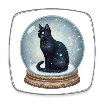 Cosmic Cat in Snow Globe Schneekugel Katze - Viereckiger Kühlschrankmagnet - Weiß - Vorne