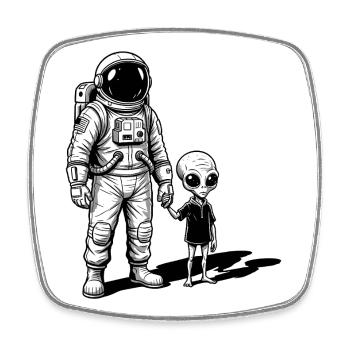 Astronaut und Außerirdischer Hand in Hand - Viereckiger Kühlschrankmagnet - Weiß - Vorne