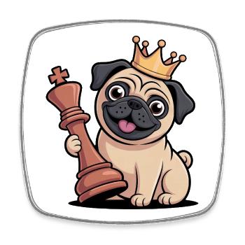 Funny Pug Playing Chess Cartoon King - Square fridge magnet - white - Front