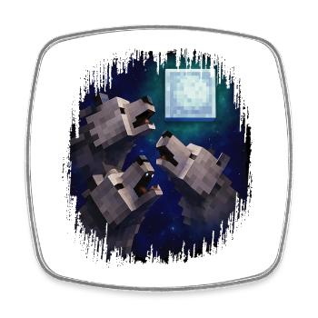 Retro Pixel Art 3 Wolfs Held heult den Mond an - Viereckiger Kühlschrankmagnet - Weiß - Vorne