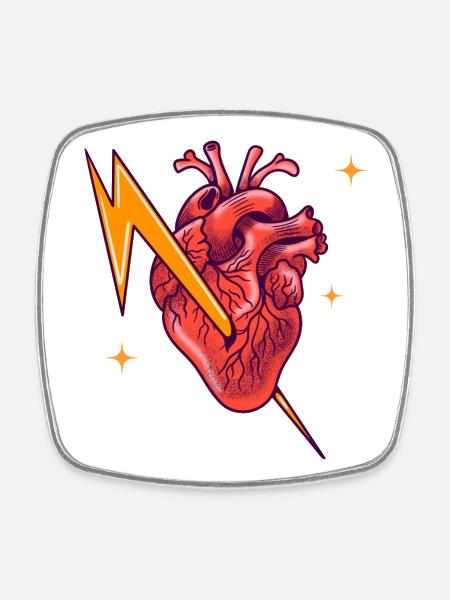 Electrified heart - Square fridge magnet - white