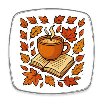 Autumn Harvest: Coffee & Book - Square fridge magnet - white - Front
