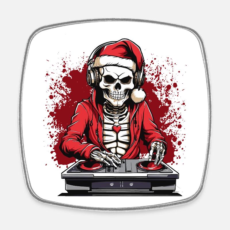X-mas Skull Dj - Square fridge magnet - white