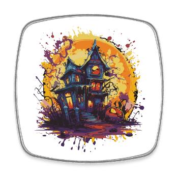 Spukhaus im Halloweenmond - Viereckiger Kühlschrankmagnet - Weiß - Vorne
