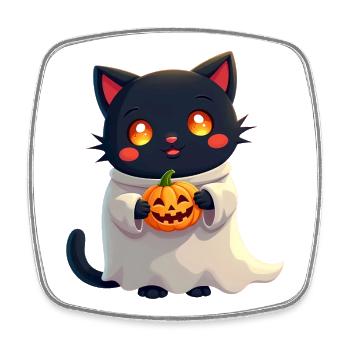 Halloween Cat with Halloween Pumpkin - Viereckiger Kühlschrankmagnet - Weiß - Vorne