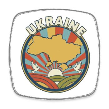 Ukraine Retro Sunrise Emblem - Square fridge magnet - white - Front