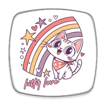 Kitty Love Regenbogenkatze Illustration - Viereckiger Kühlschrankmagnet - Weiß - Vorne