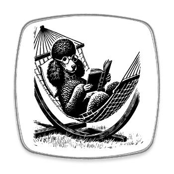 Caniche vintage lisant livre détente t-shirt - Magnet carré - blanc - Devant