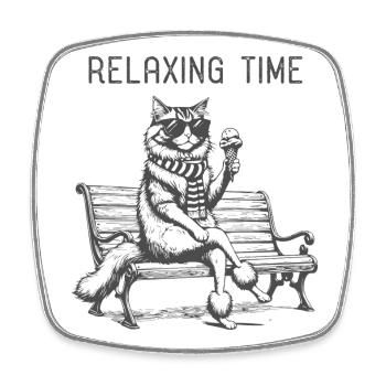 Relaxing Time Cat on the Bench - Square fridge magnet - white - Front