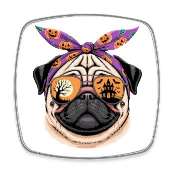 Mops Halloween Sonnenbrille Bandana - Viereckiger Kühlschrankmagnet - Weiß - Vorne