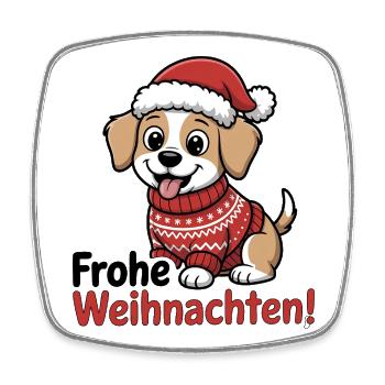 Weihnachtshund – Frohe Weihnachten! - Viereckiger Kühlschrankmagnet - Weiß - Vorne
