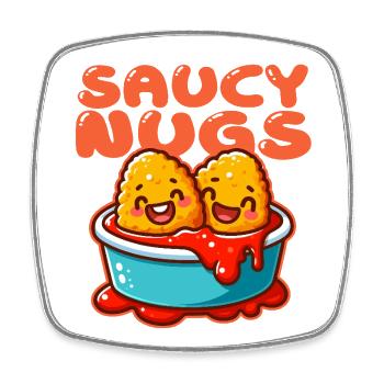 Saucy Nugs Blaue Schüssel - Viereckiger Kühlschrankmagnet - Weiß - Vorne