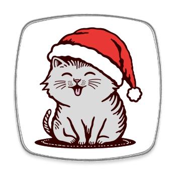 Chat au chapeau de Père Noël - Magnet carré - blanc - Devant