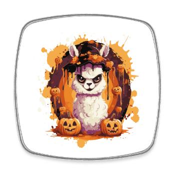 Lama d’Halloween en éclaboussures de citrouille - Magnet carré - blanc - Devant