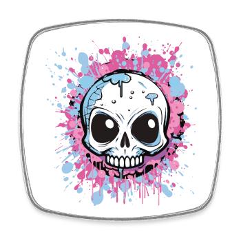 Neon Splatter Schädel Kunst - Viereckiger Kühlschrankmagnet - Weiß - Vorne