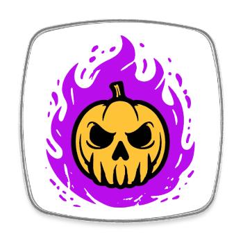 Citrouille orange avec flammes violettes - Magnet carré - blanc - Devant