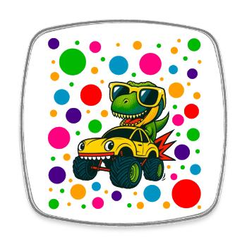 Dino-Treiber in Neon-Punkten - Viereckiger Kühlschrankmagnet - Weiß - Vorne