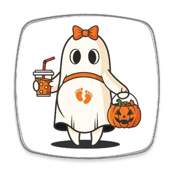 Halloween Fantôme enceinte avec sac citrouille - Magnet carré - blanc - Devant