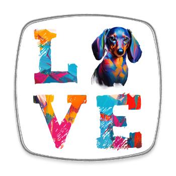 Watercolor Dachshund Love Dog Art – Weiner Dog Dad - Square fridge magnet - white - Front