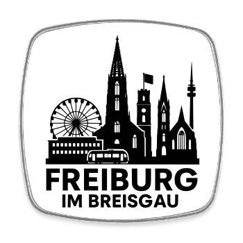 Freiburg im Breisgau Wahrzeichen Stadt Silhouette - Viereckiger Kühlschrankmagnet - Weiß - Vorne