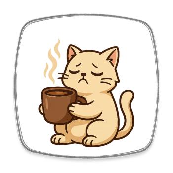 Sleepy Coffee Cat and Coffee Mug - Square fridge magnet - white - Front