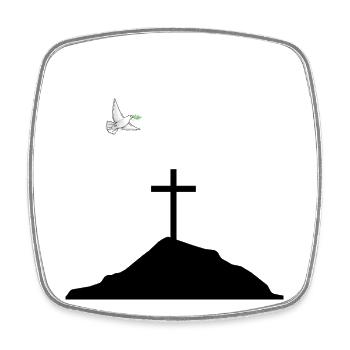 Colombe de la paix et croix sur la montagne - Magnet carré - blanc - Devant