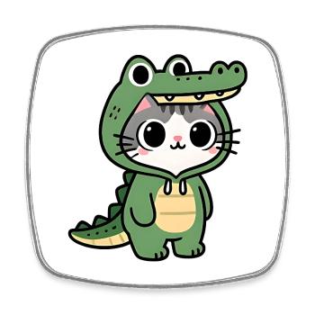 Chat crocodile Kawaii - Magnet carré - blanc - Devant