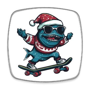 Piranha Poisson Noël Drôle - Magnet carré - blanc - Devant